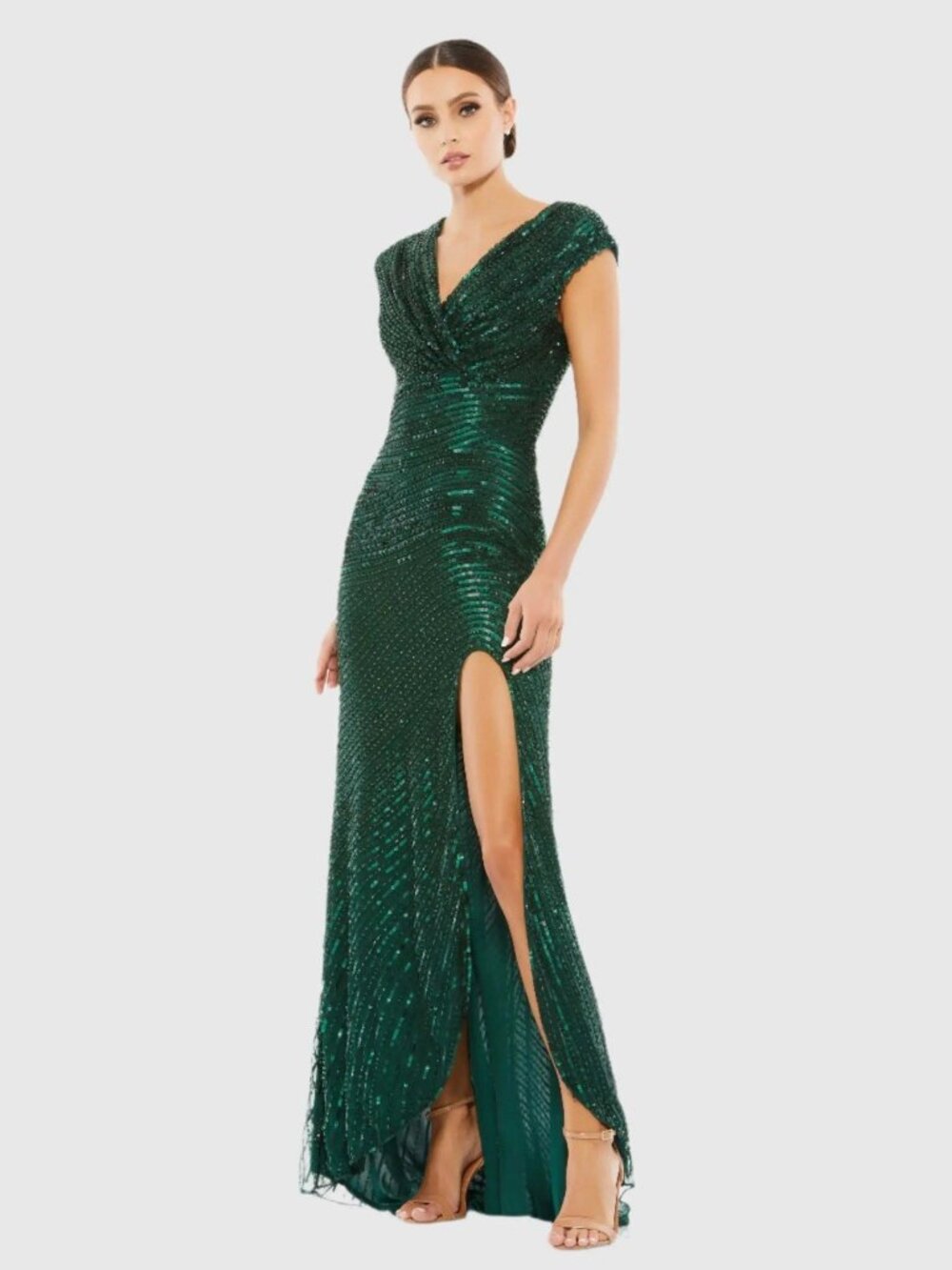 Mac Duggal Size 12 Green 5441 Sequined Beaded Evening Gown Dress Formal Prom